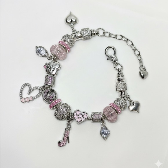 Elegant Silver and Pink Charm Bracelet - Picture 5 of 6